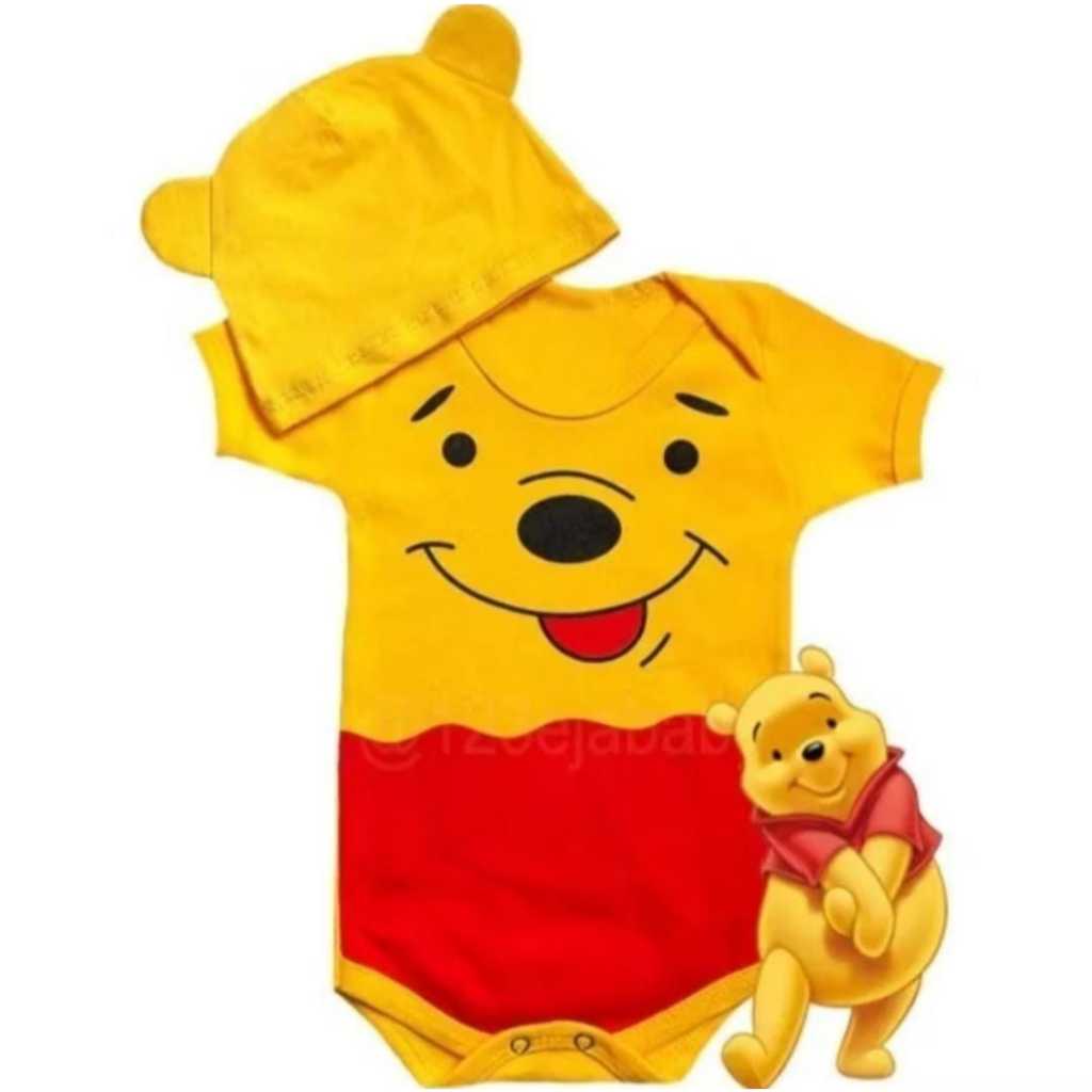 Body Bebê + Touca Ursinho Pooh Mêsversario Fantasia Menino