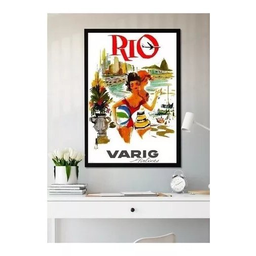 Quadro retrô   - Rio De Janeiro Varig  -   Decora  -   37 Cm X 52 Cm