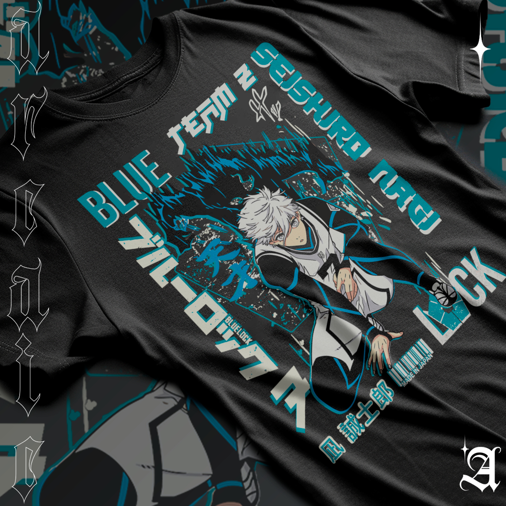 Camiseta Basica Algodao BlueLock Seishiro Nagi Aura Blue Anime Futebol Tee Unissex