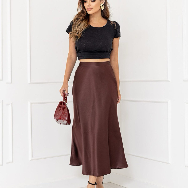 Saia feminina elegante de cetim cód 167 em Oferta na Shopee