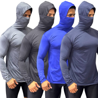 Camisa Térmica Masculina  Manga Longa Com Capuz e Balaclava Touca Ninja Proteção Solar em Oferta na Shopee