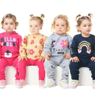 Conjunto Moletom Bebê Infantil Criança Menina - Agasalho Roupa de Frio - Moleton Inverno - 100% Algodão - Capuz - Zíper em Oferta na Shopee
