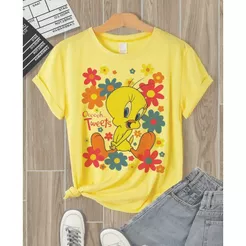 Camiseta e Baby Look Piu Piu Blusa Feminina Do P ao G2