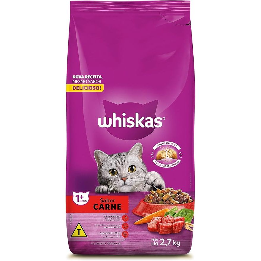 WHISKAS CASTRADOS CARNE 2,7KG (EMBALAGEM ORIGINAL DE FÁBRICA)
