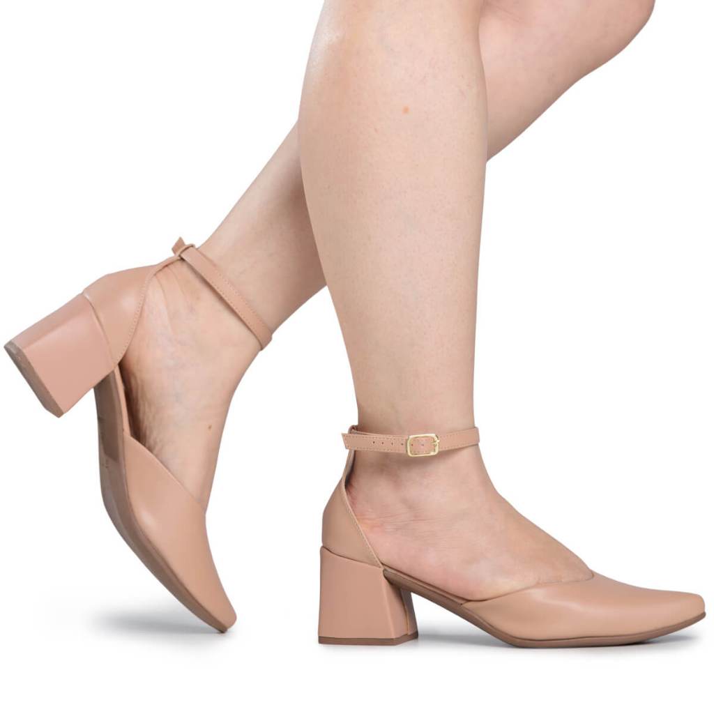 Sapato Feminino Via Angel Scarpin Social Elegante Salto Médio Grosso Bico Fino 9102