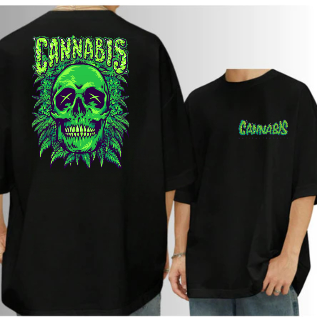 Camisa Camiseta Oversized Premium Lançamento Confortável 100% Algodão Caveira Verde Cannabis