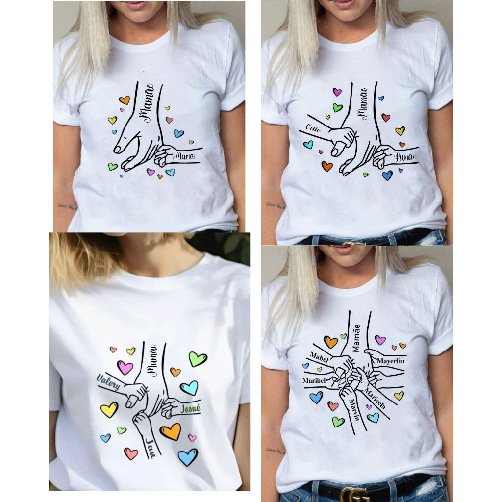 Camiseta Blusa dia das mães personalizada, mãe e filhos nome, t shirt para presente plus size