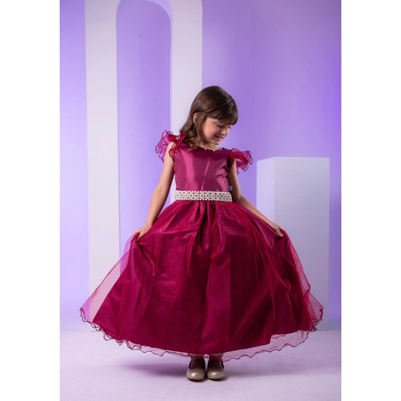 Vestido Marie Longo Amanda Marsala Menina Daminha Casamento