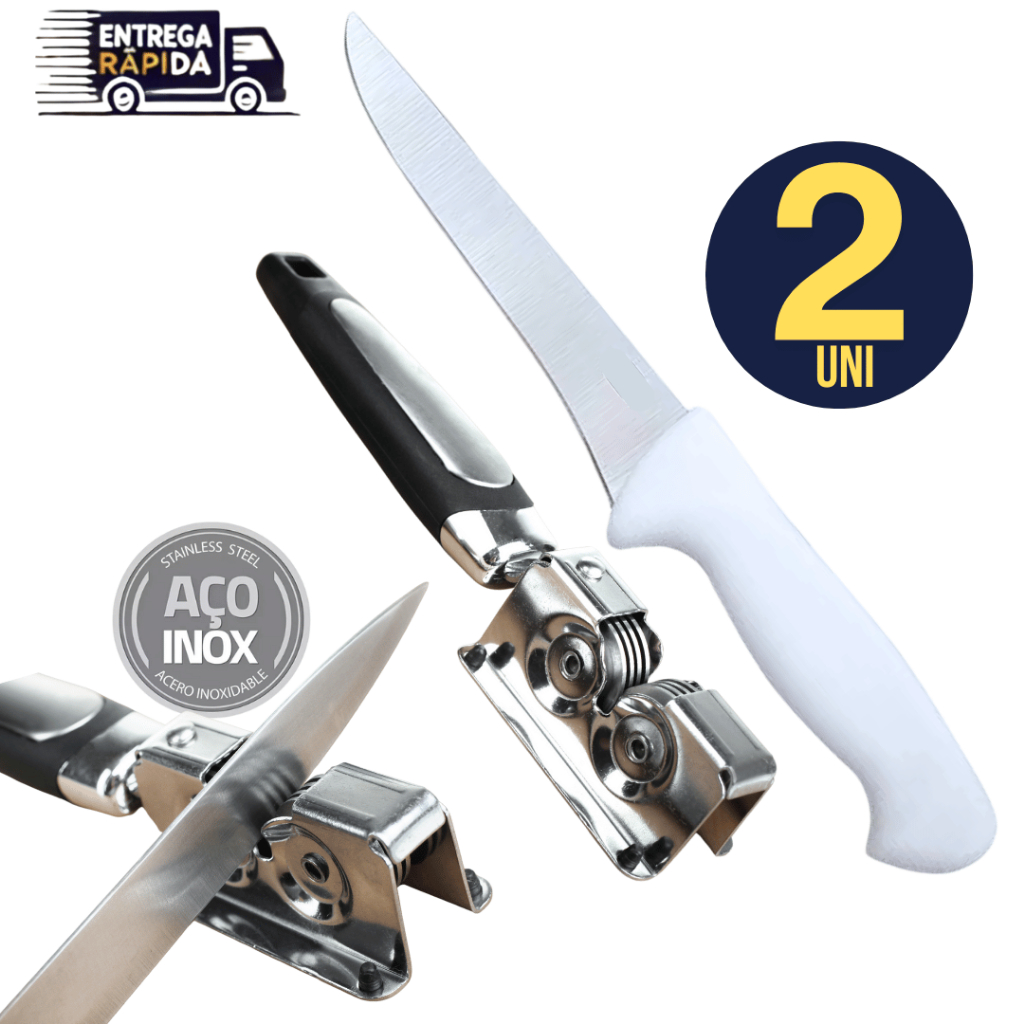 Kit 02 Unidades 1 Faca 6" 26cm Linha Top Chef Premium + 1 Amolador afiador de Facas Variáveis utilidades na Afiação Inox