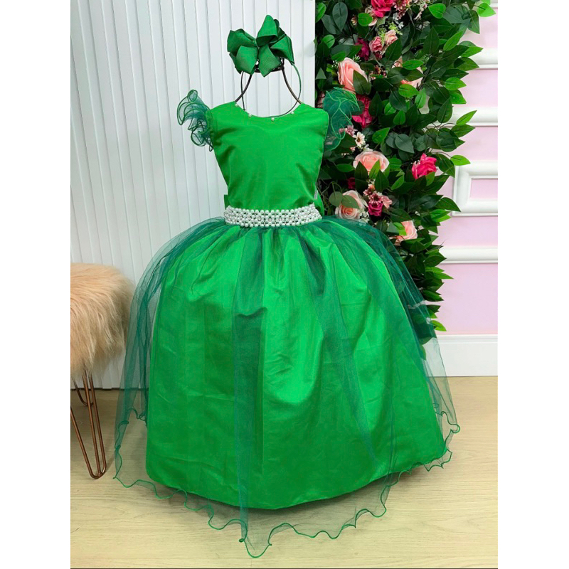 Vestido Marie Longo Amanda Verde Bandeira Menina Daminha Casamento