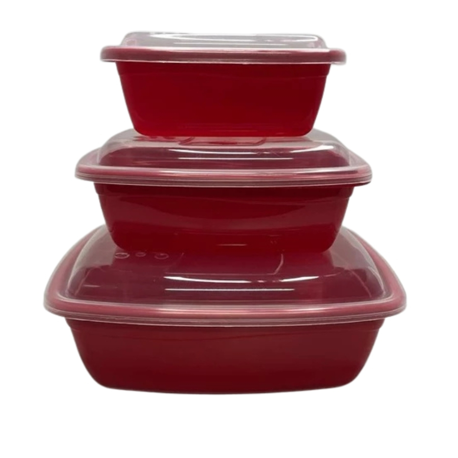 Kit 3 potes de plástico com Tampa Rainha 350 ml / 700 ml / 1500 ml - Conjunto Pote  Tupperware coloridos - PANAMI