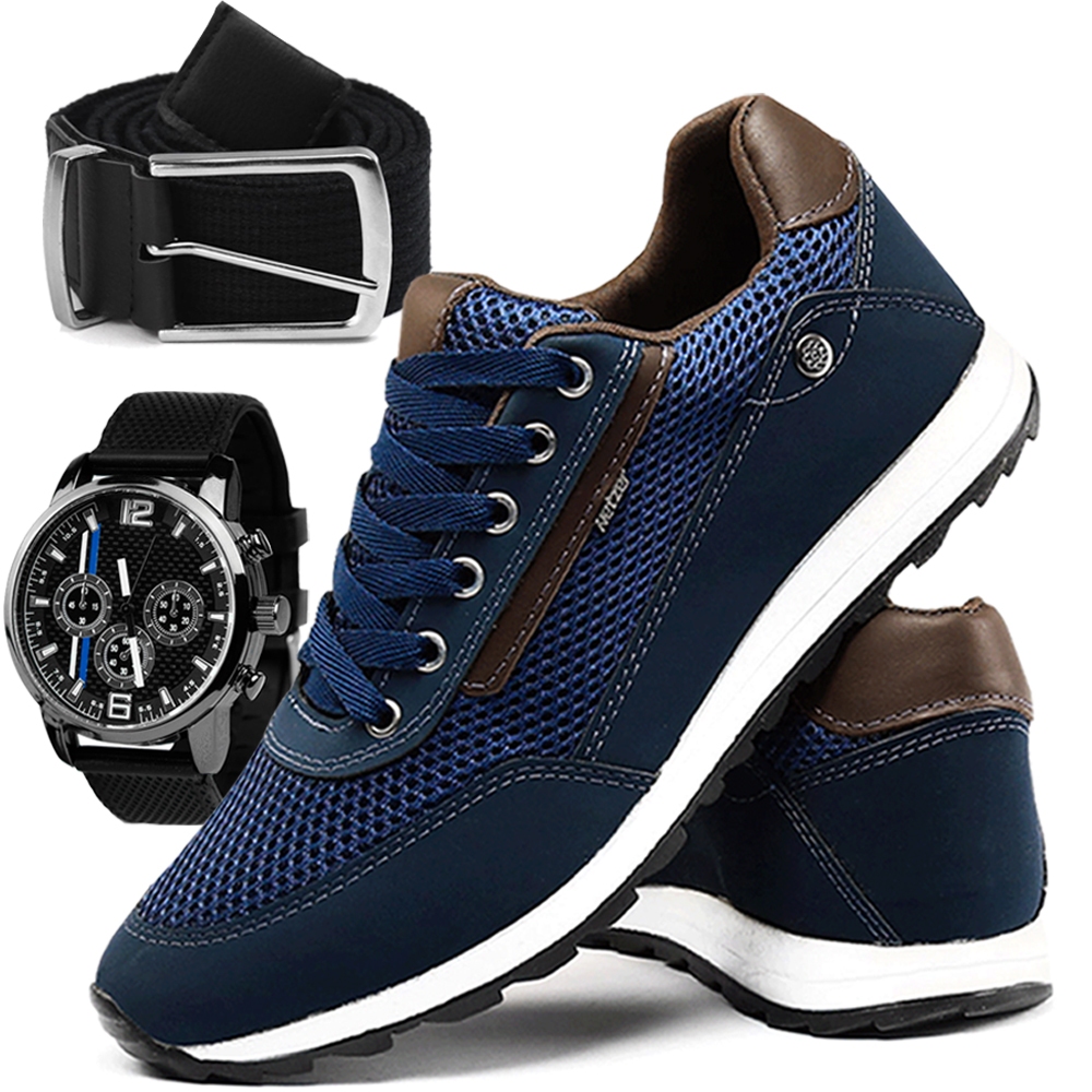 Kit Tênis Sapatenis Masculino Casual Esporte Fino Confortável + Relógio e Cinto em Oferta na Shopee