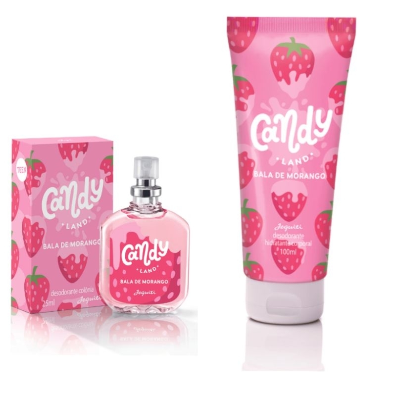 Kit Colônia e Hidratante Candy Bala de morango Jequiti