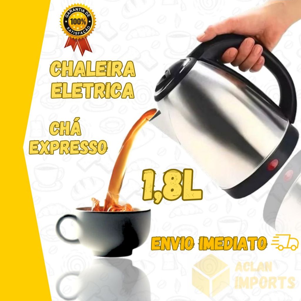 Chaleira Elétrica Térmica Bule Com Tampa Inox 1,8L Jarra de Inox 127V