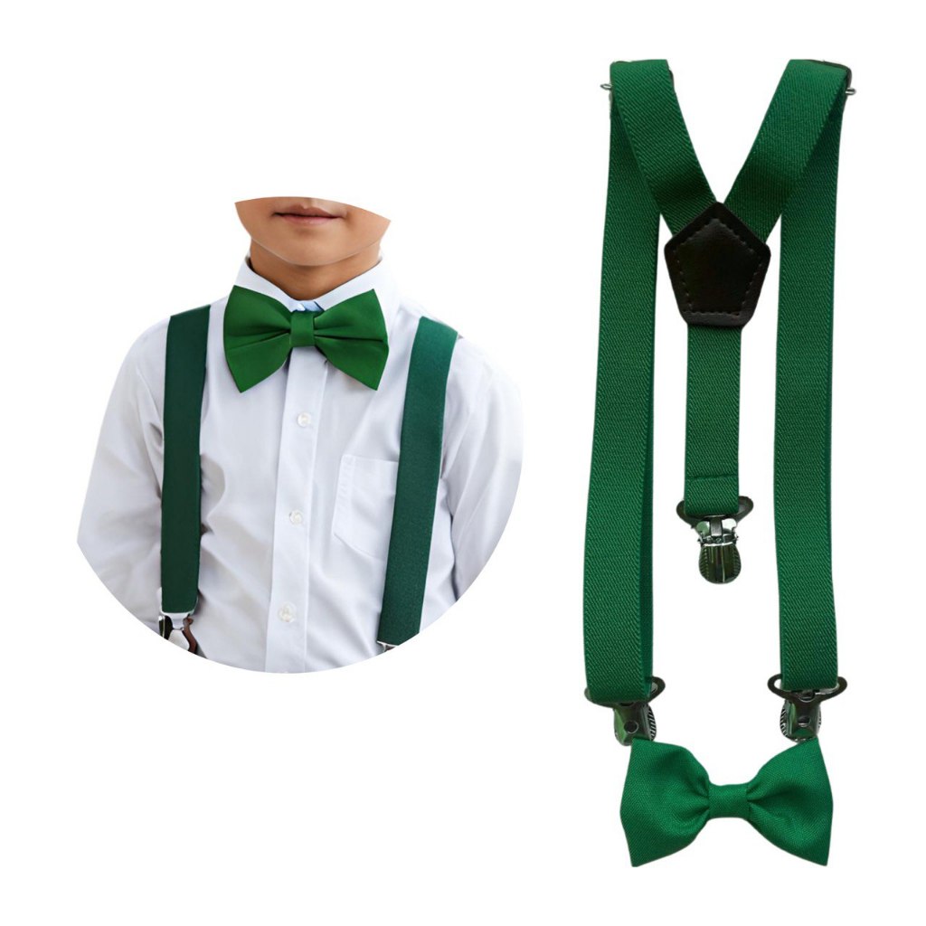 Kit Suspensório E Gravata Borboleta Infantil Verde Militar 0/9 anos Varias Cores Pajem Noivinho Batizado Formatura Festa