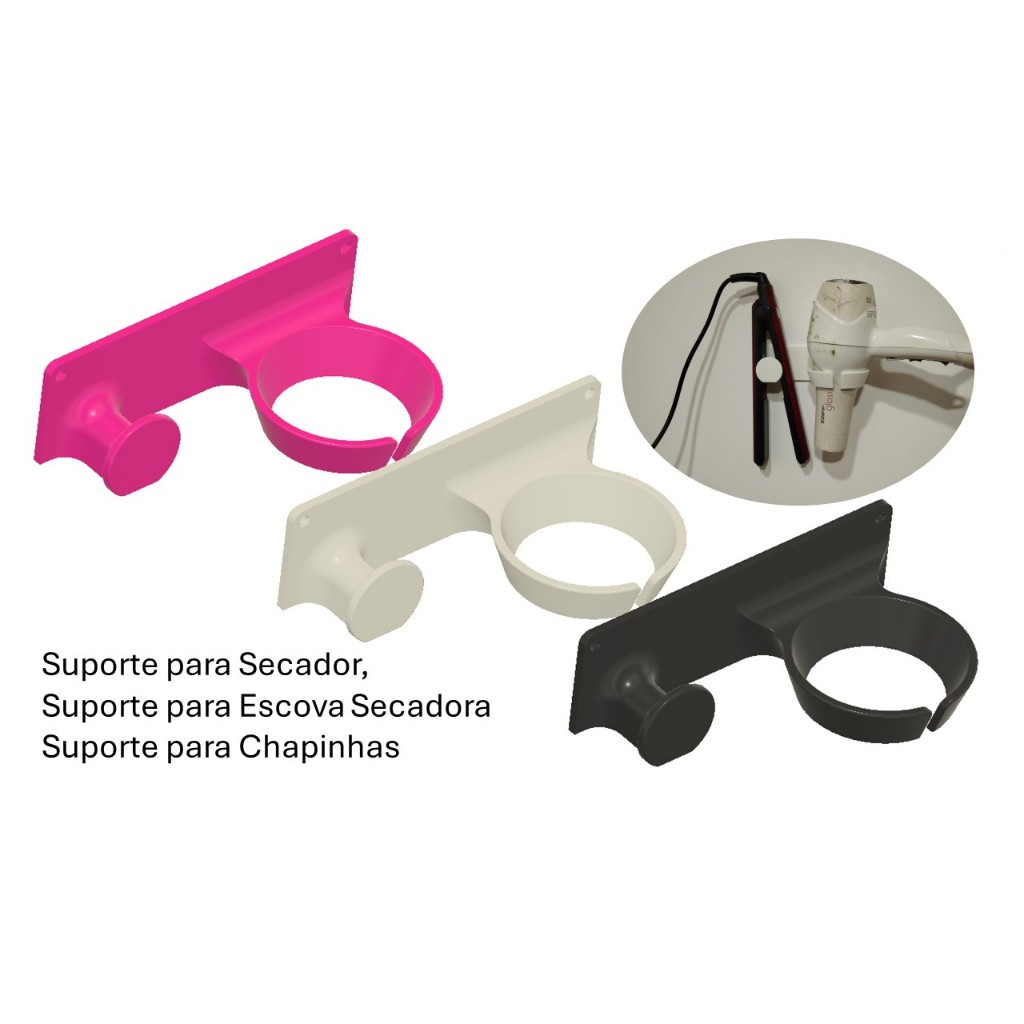 Suporte de Secador Escova Secadora de Cabelos e Chapinha com apoio para Cabo - REFORÇADO - PRÁTICO