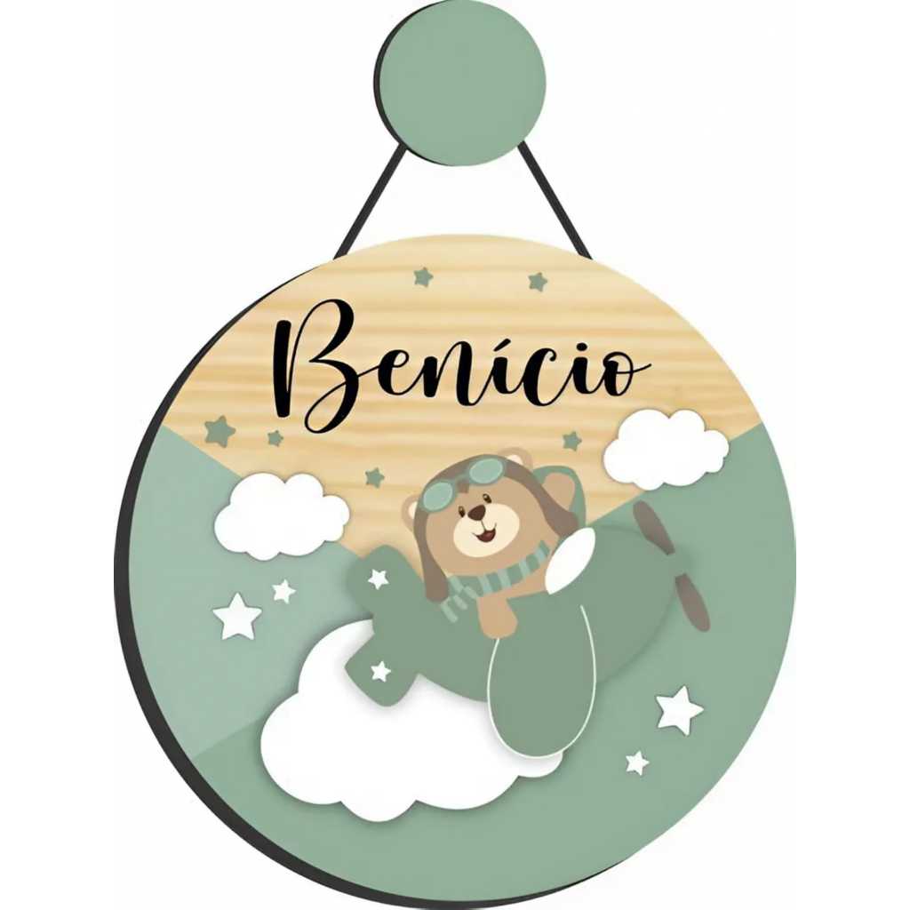 Porta maternidade ursinho voador personalizado aviador aviao menino bebe FAVOR ENVIAR O NOME APOS A COMPRA NO CHAT
