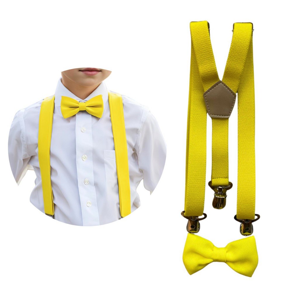 Kit Suspensório E Gravata Borboleta Infantil Amarelo 0 a 9 anos e Outras Cores Pajem Noivinho Batizado Formatura Festa