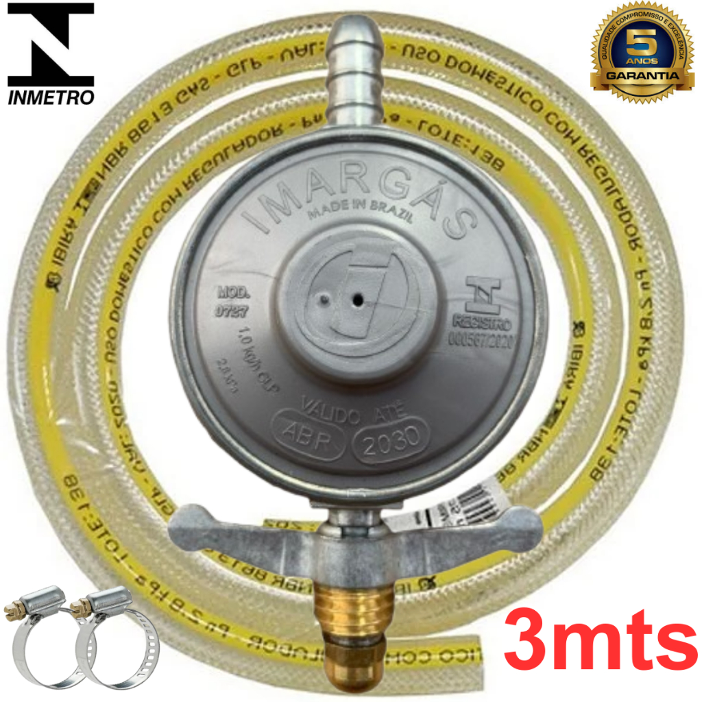 Kit Registro Regulador Gás de Cozinha para Botijão P13 Com Mangueira 3m e 2 Abraçadeiras em Oferta na Shopee