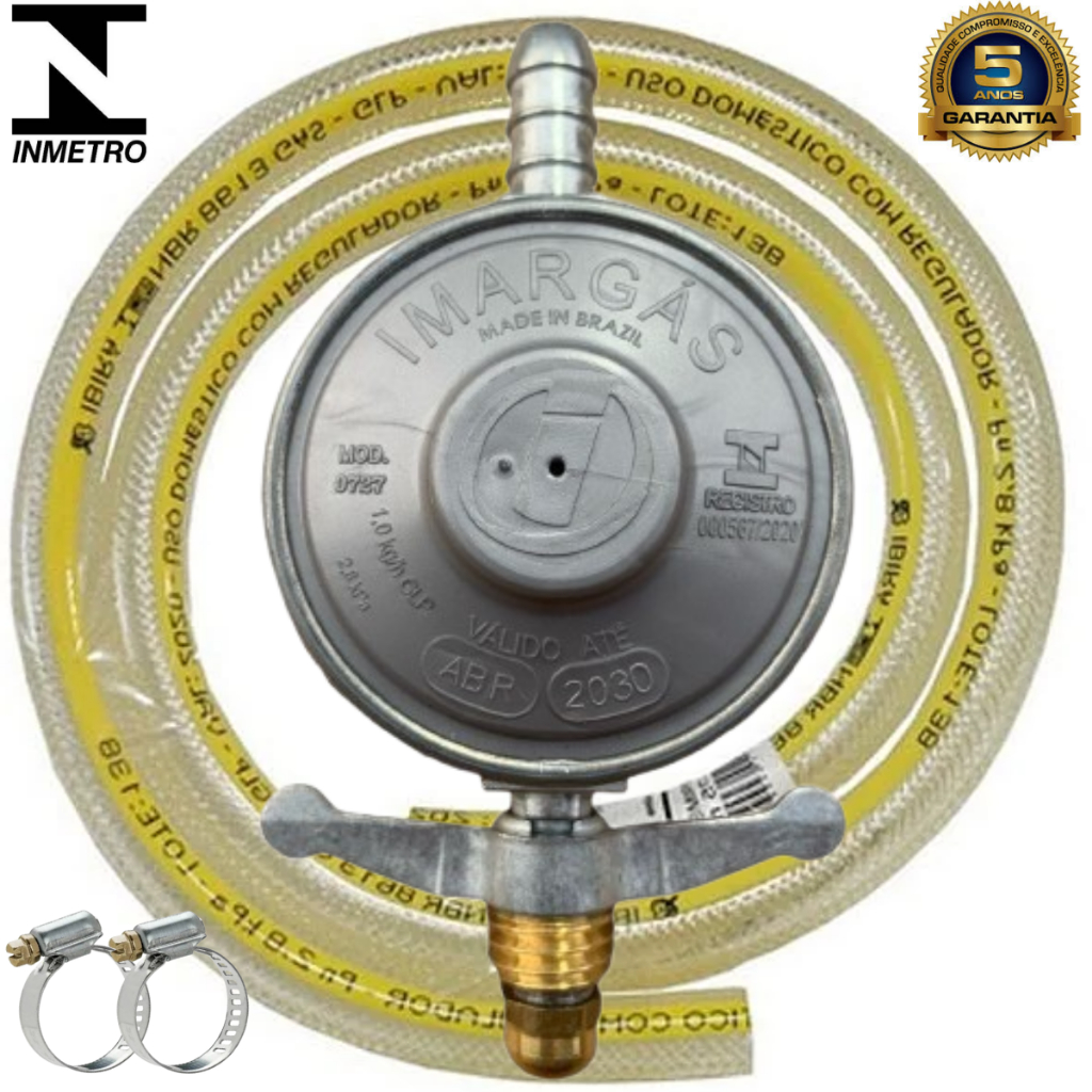 Kit Registro Regulador Gás de Cozinha para Botijão P13 Com Mangueira e 2 Abraçadeiras em Oferta na Shopee