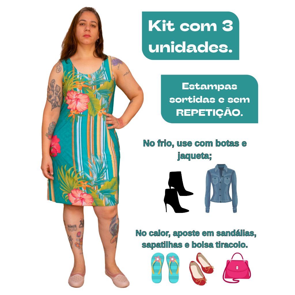 Kit 3 Vestido Feminino LigaNet Malha Fria Lindas Estampas Adulto Cores Sortidas em Oferta na Shopee