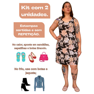 Kit 2 Vestidos Regata Malha Fria Liganet Verão Lindas Cores e Estampas Feminino Adulto em Oferta na Shopee