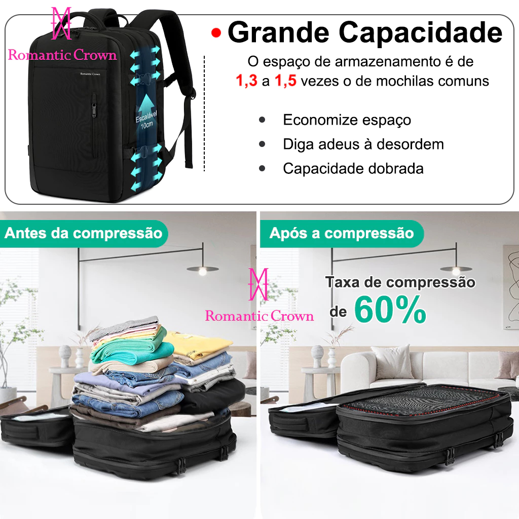 Mochla de Viagem Masculino e Feminina Impermeável e Reforçada com Compartimento para Notebook — foto 2