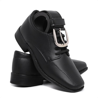 Kit Sapato Social Masculino Infantil Cinto 447 Preto Conforto Bico Quadrado Pajem Casamento em Oferta na Shopee