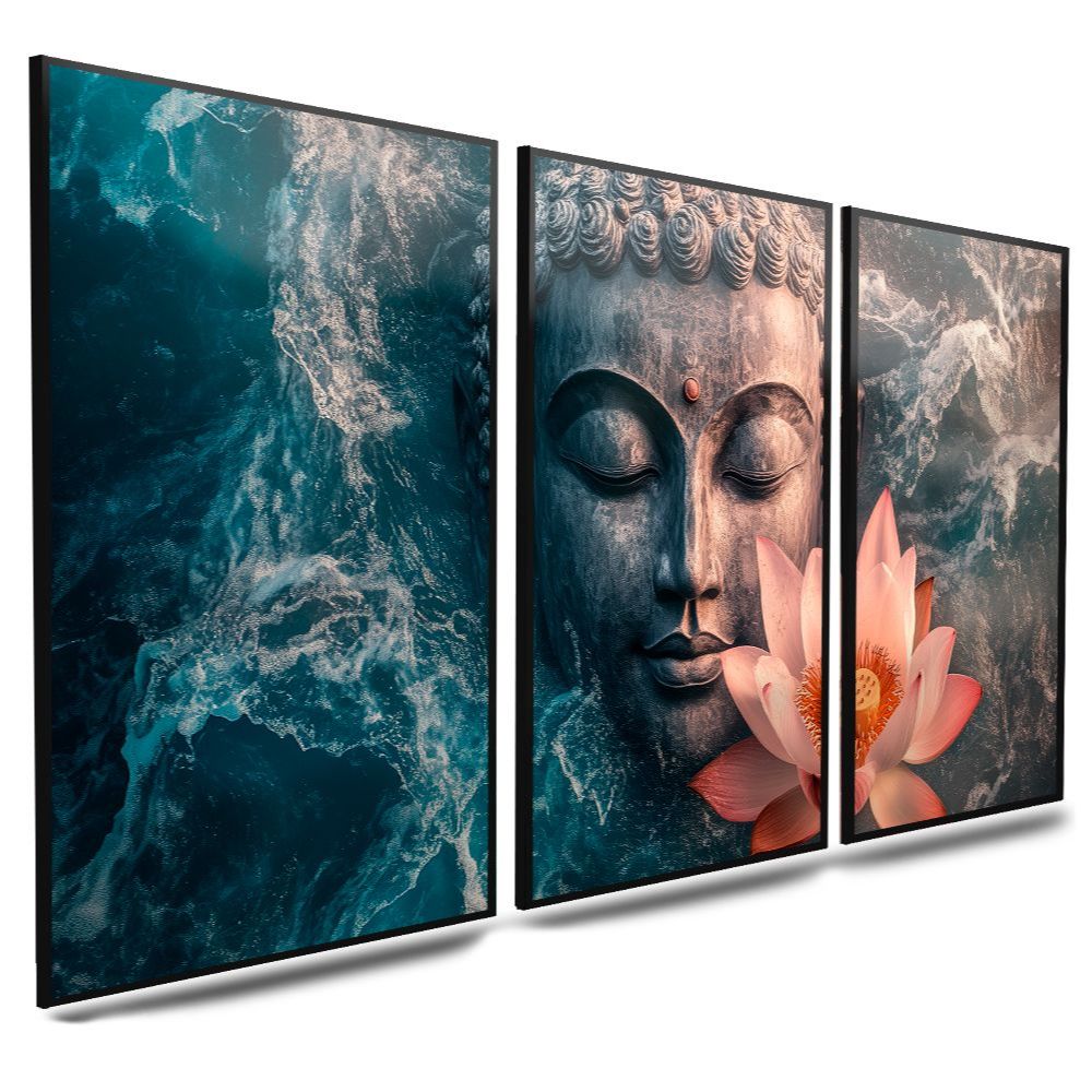 Quadro Decorativo 122x60 Abstrata Moderna Buda Arte Para Quadro Buda Flor de Cerejeira Flor De Lótus