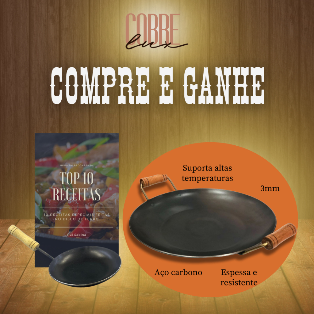 Chapa de Disco de Arado Espessa 40 cm Com Alças (Grande) + Chapa 16 cm + Livro de Receitas