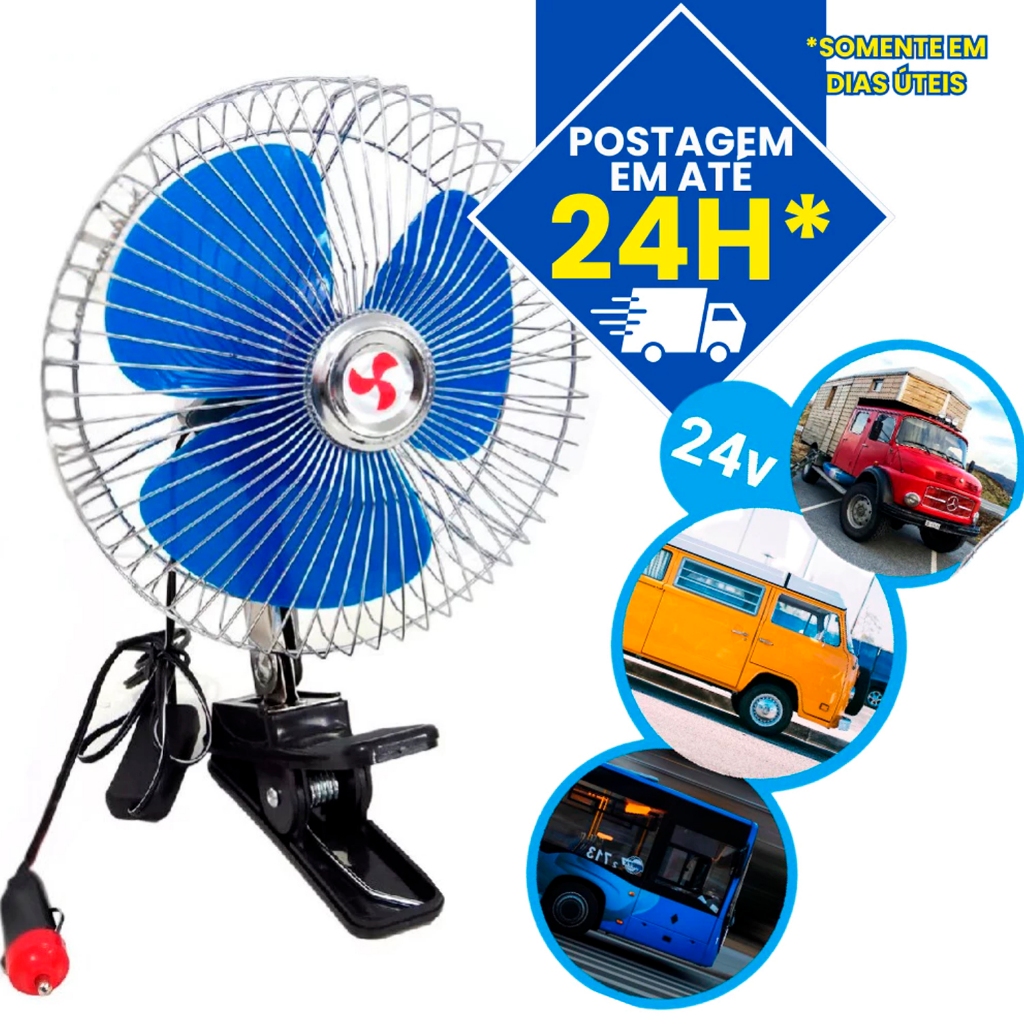 Ventilador Automotivo para Veiculo Veicular 24V 8" Polegadas Caminhão Ônibus Van Ventilador Automotivo para Veiculo Veicular 24V 8" Polegadas Caminhão Ônibus Van