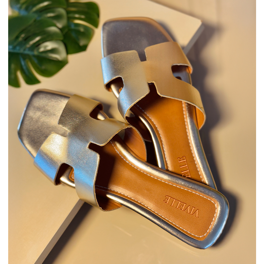 Sandália Rasteirinha H Feminina Minimalista Elegante Luxuosa Blogueira Moda 2025 Confortável Dia A Dia Verão Vivelle