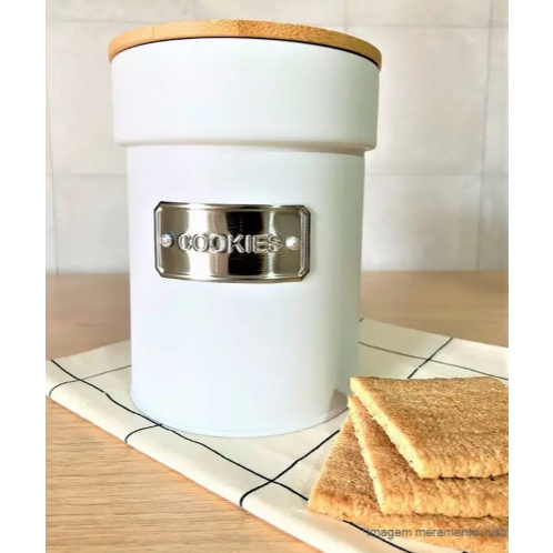 Porta Condimentos Matte Cookies Branco 1000ml Yoi Lata Porta Biscoito Com Tampa Bambu