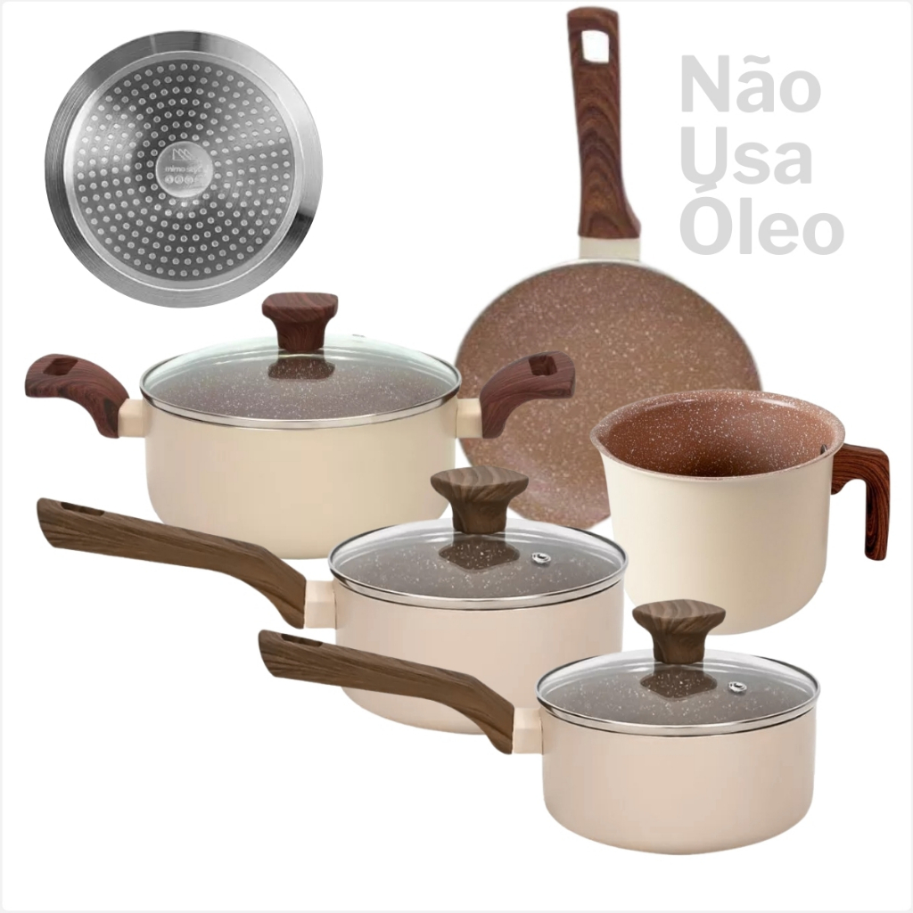 Jogo De Panelas Pratic Cook Crema Revestimento Cerâmico Antiaderente Indução 5 Peças