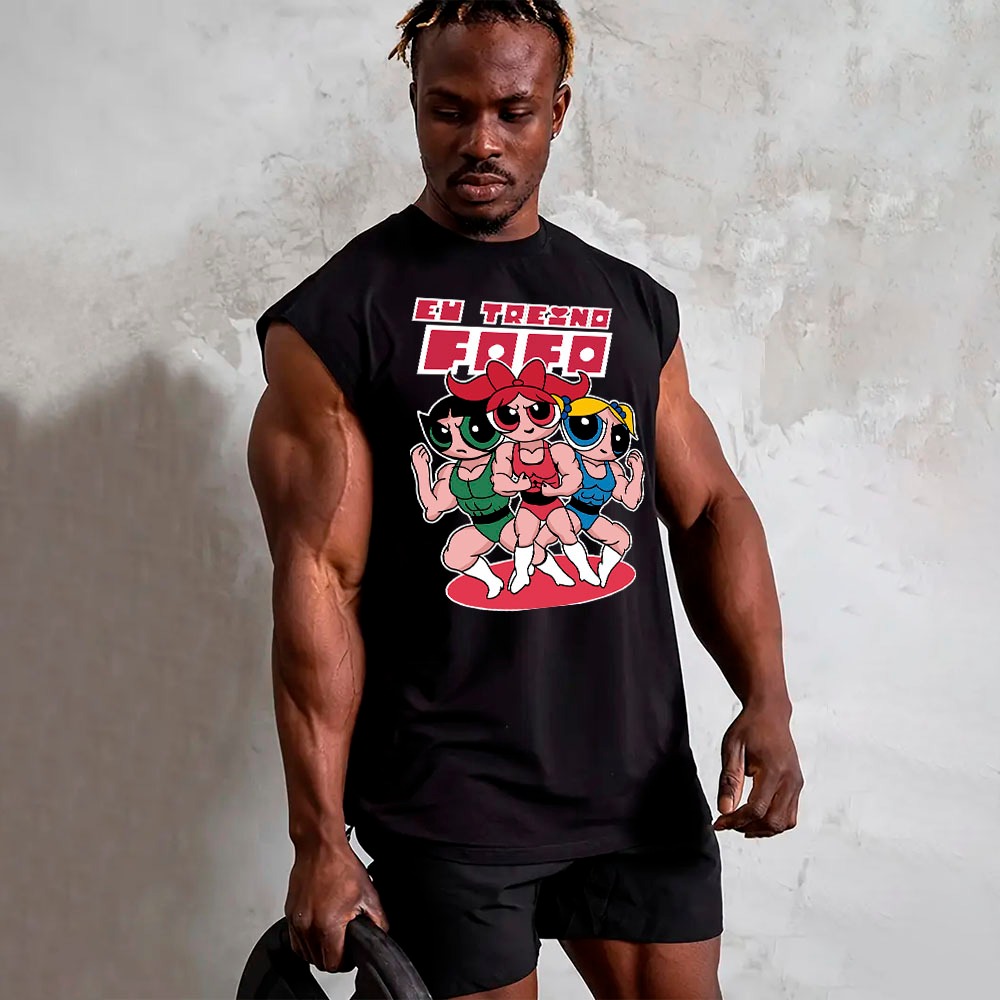 Camiseta regata treino oversized meme gym eu treino fofo meninas super poderosas desenho academia unissex em algodao — imagem 2 de 2