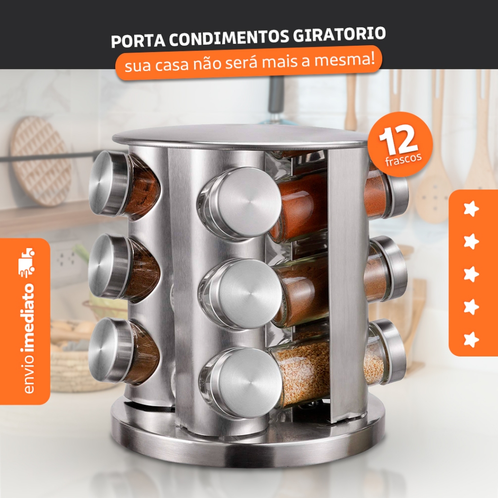 Porta Condimento Giratório -12 Potes -base Inox - Bhz Store em Oferta na Shopee