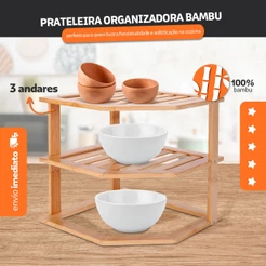 Prateleira Organizador Tripla Em Bambu Multiuso- Bhz Store