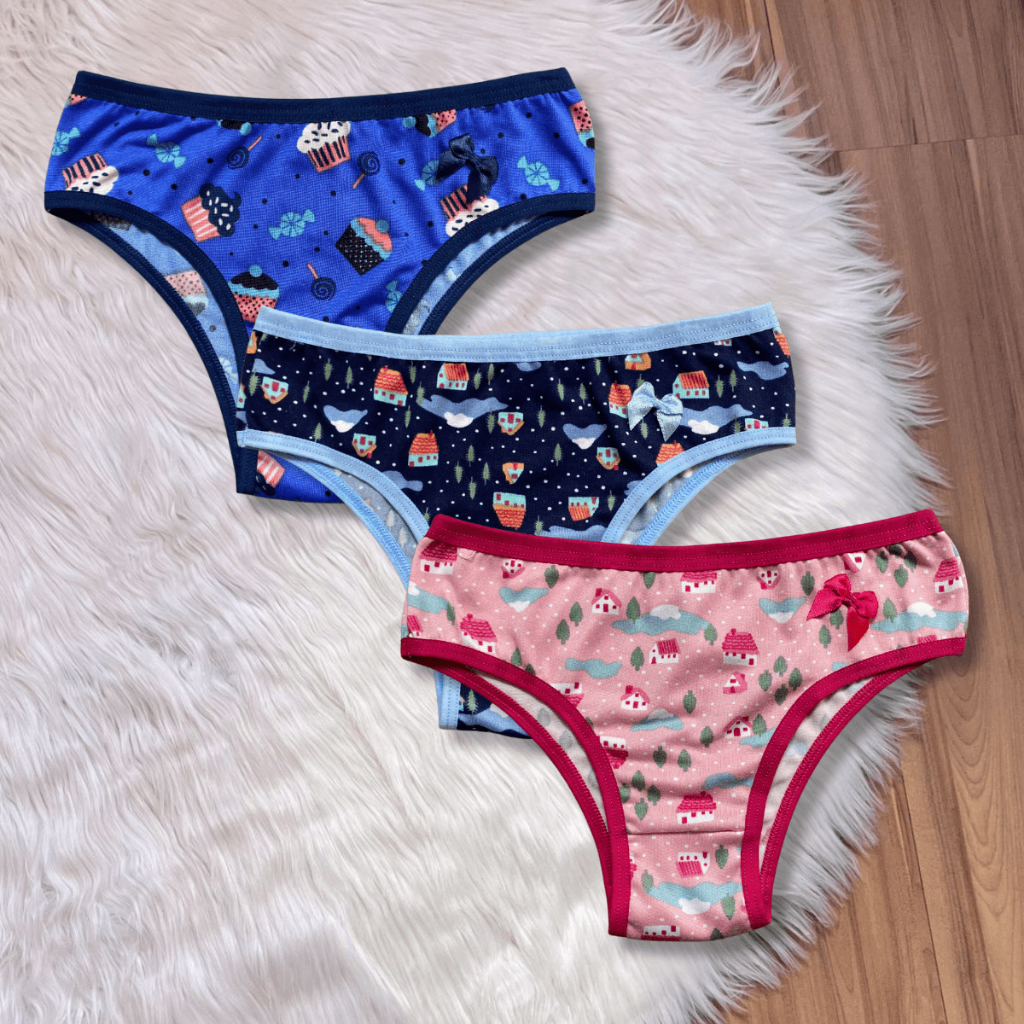 Kit 3 Calcinha Infantil Calçolinha Estampada Confortável