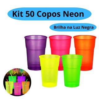 Kit 50 Copos Neon 300ml Descartável Premium Para Drink Bebida Festa Aniversário