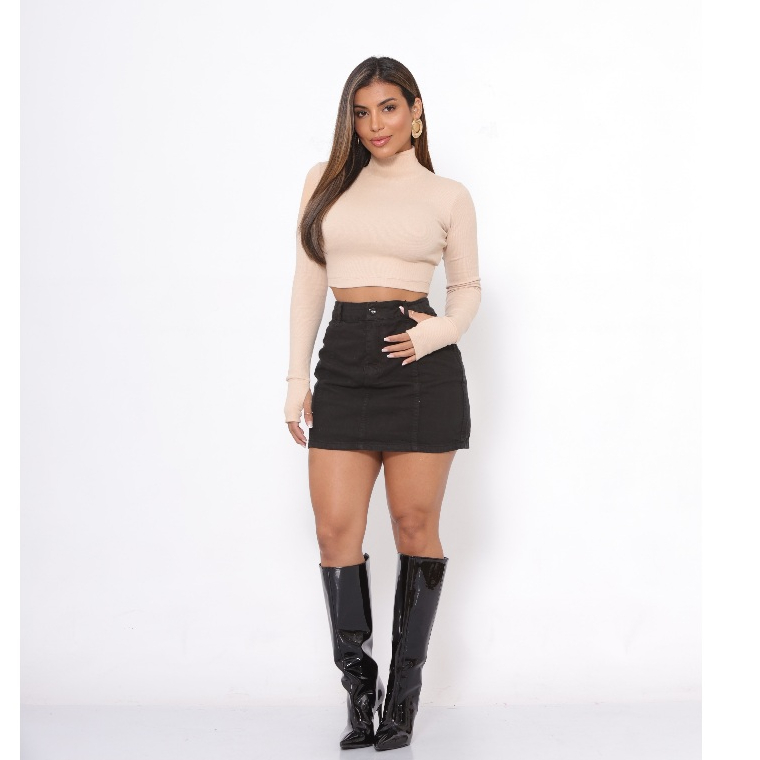 Cropped Manga Longa Gola Alta Canelado: Onde Comprar | BuscaProdutos