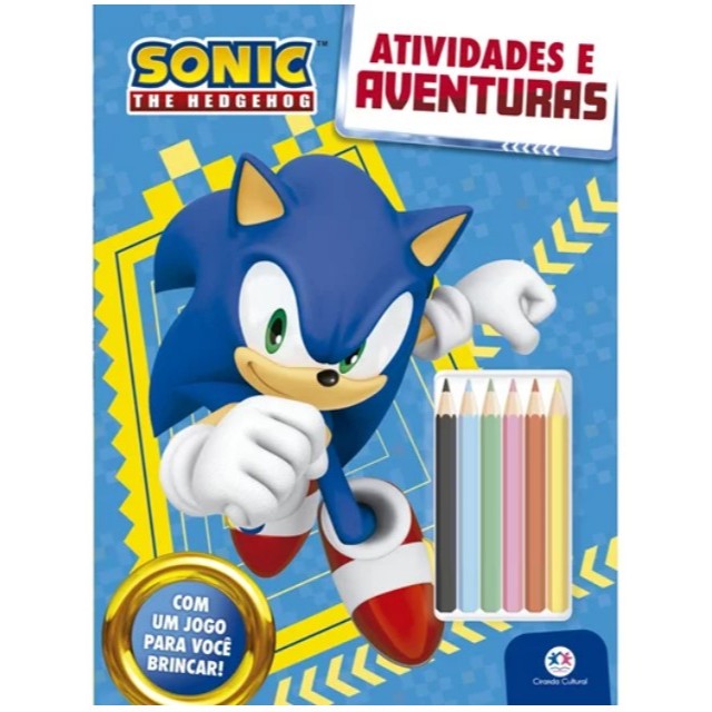 LIVRO DE ATIVIDADES GRAMPEADO SONIC - ATIVIDADES E AVENTURAS / COM 6 MINI LÁPIS DE COR / SEGA