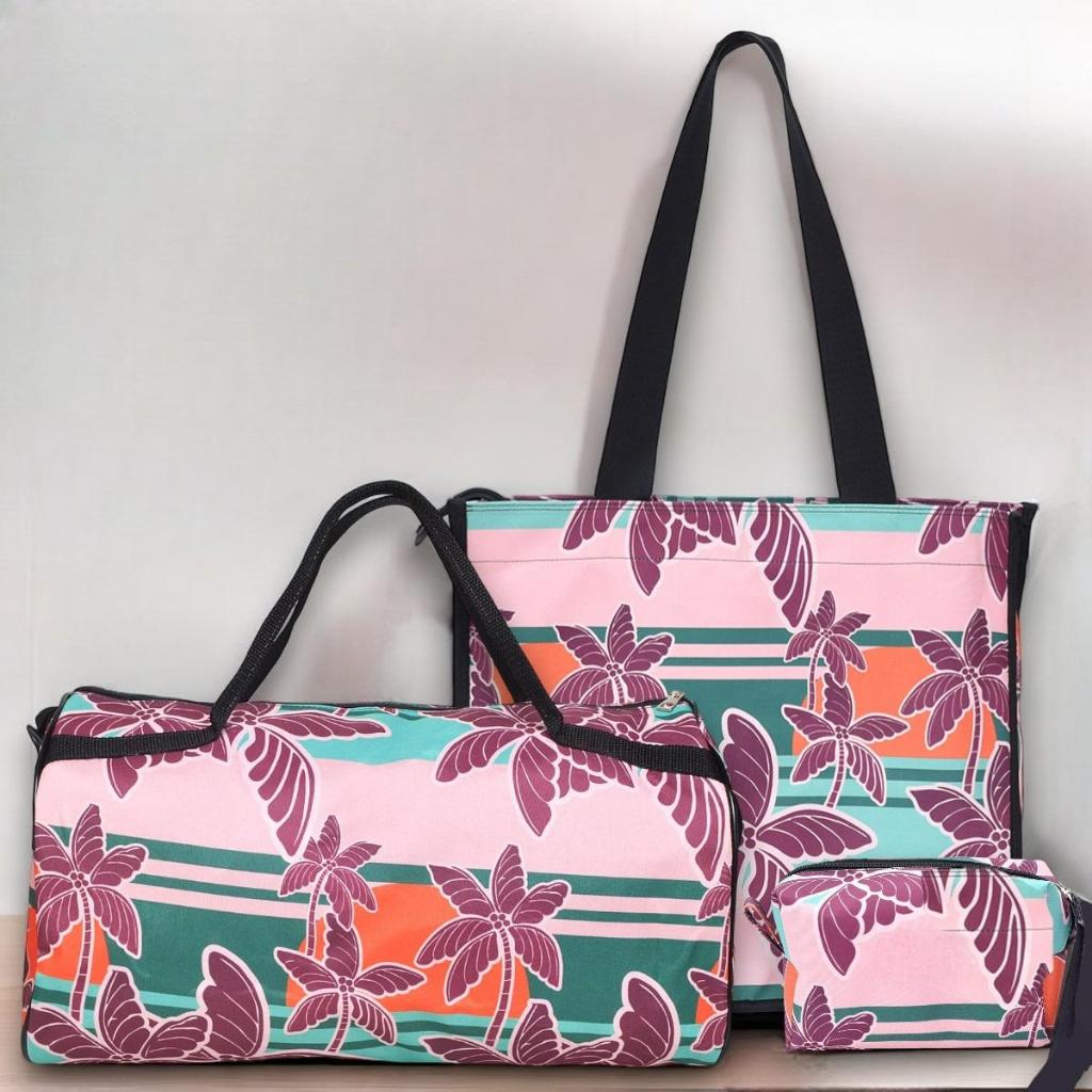 Kit Mala de Viagem Com Sacola Estampada e Necessaire Organizadora