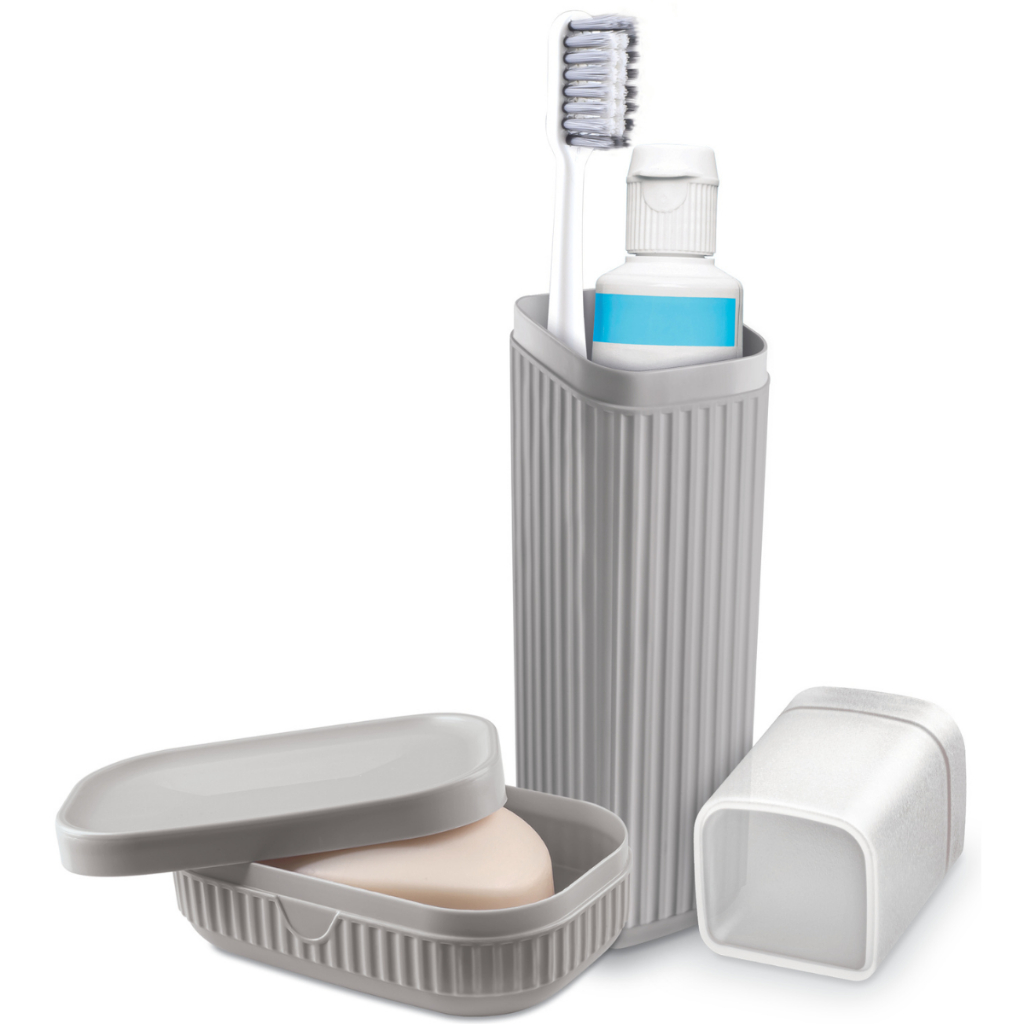 Kit 2 Acessórios Banheiro Viagem com Porta Escovas e Saboneteira com Tampa - Usual Utilidades
