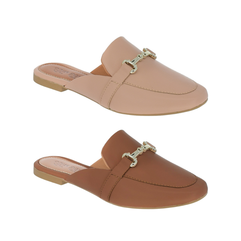 Mule Kit 2 Pares Sapato Sapatilha Bico Quadrado Rasteira 132