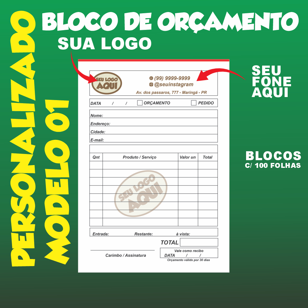 Talão de Pedido com a Sua LOGO Personalizado- 100 folhas  - Envio Rápido em Oferta na Shopee