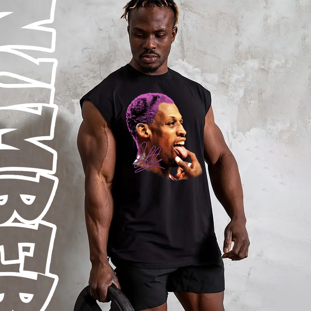 Camiseta regata machao oversized masculino  gyn dennis rodman bulls 91 lingua roxo nba academia unissex em algodao