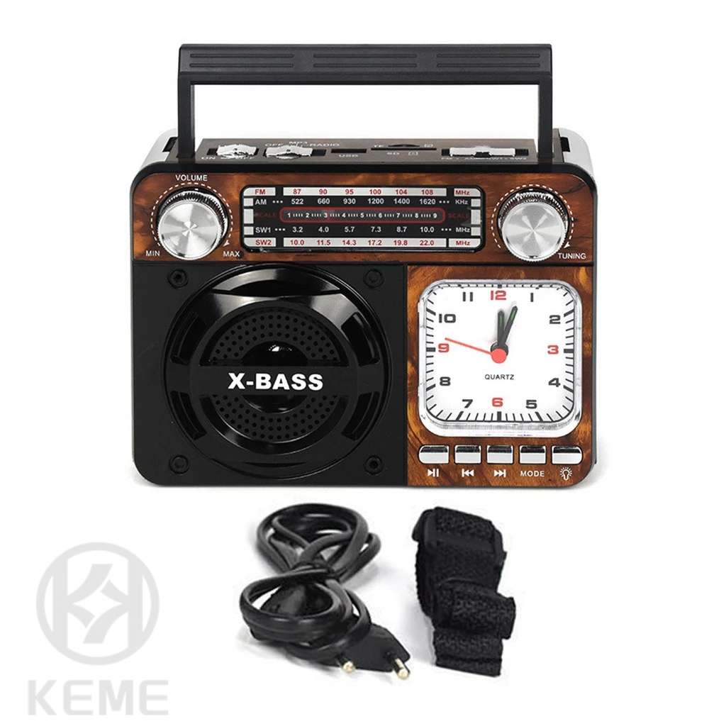 Caixinha De Som Rádio Relógio Retro BT Vintage Fm Am Sw Usb Portátil AD-136