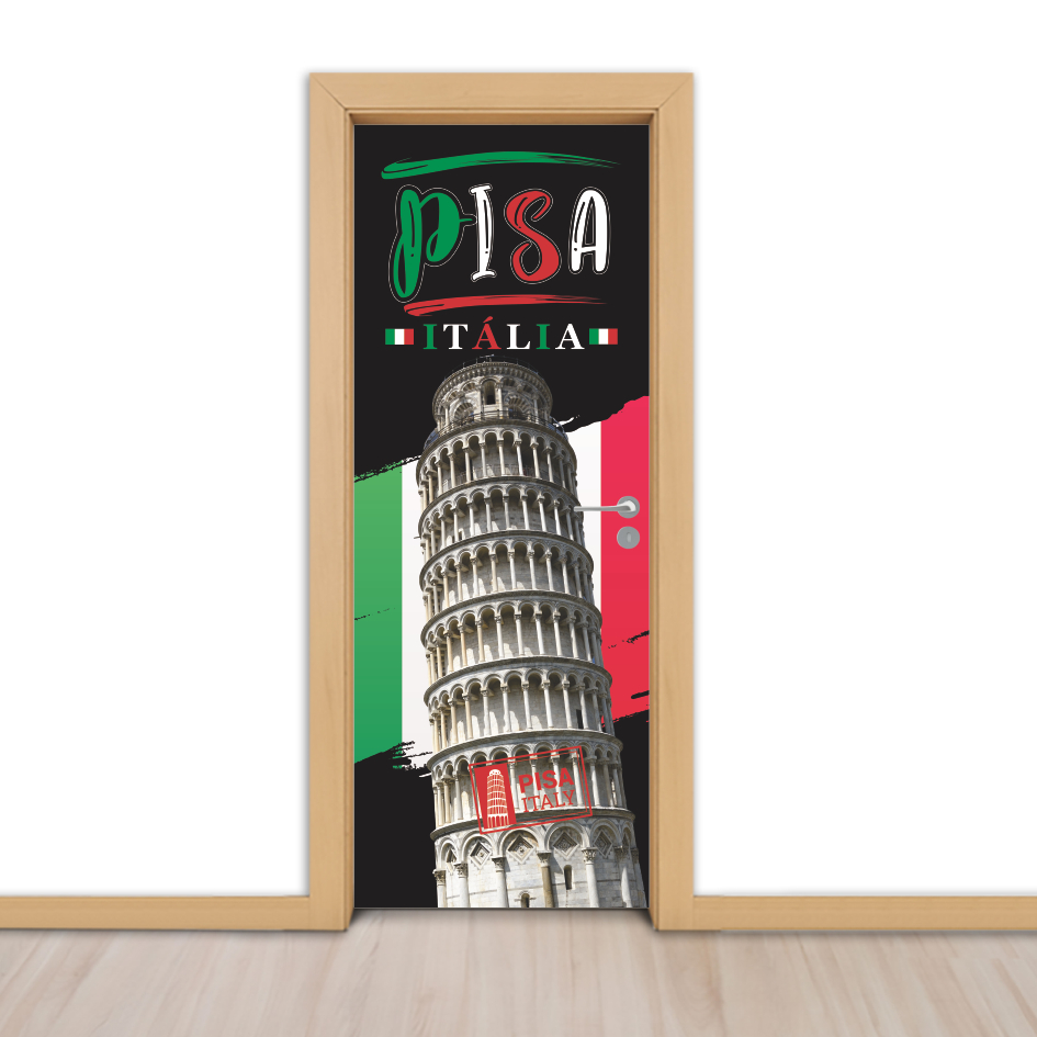 08P16 Torre de Pisa - Adesivo Para Portas De Madeira Ou Vidro -PONTO TURÍSTICO