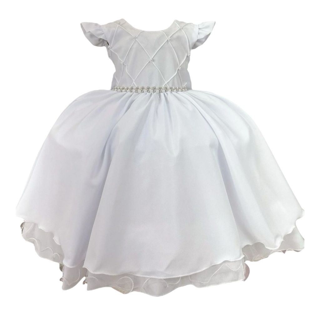 Vestido Bebê Menina Infantil Branco Roupa Festa Social Daminha Formatura Noiva Casamento Noivinha 1 Ao 16