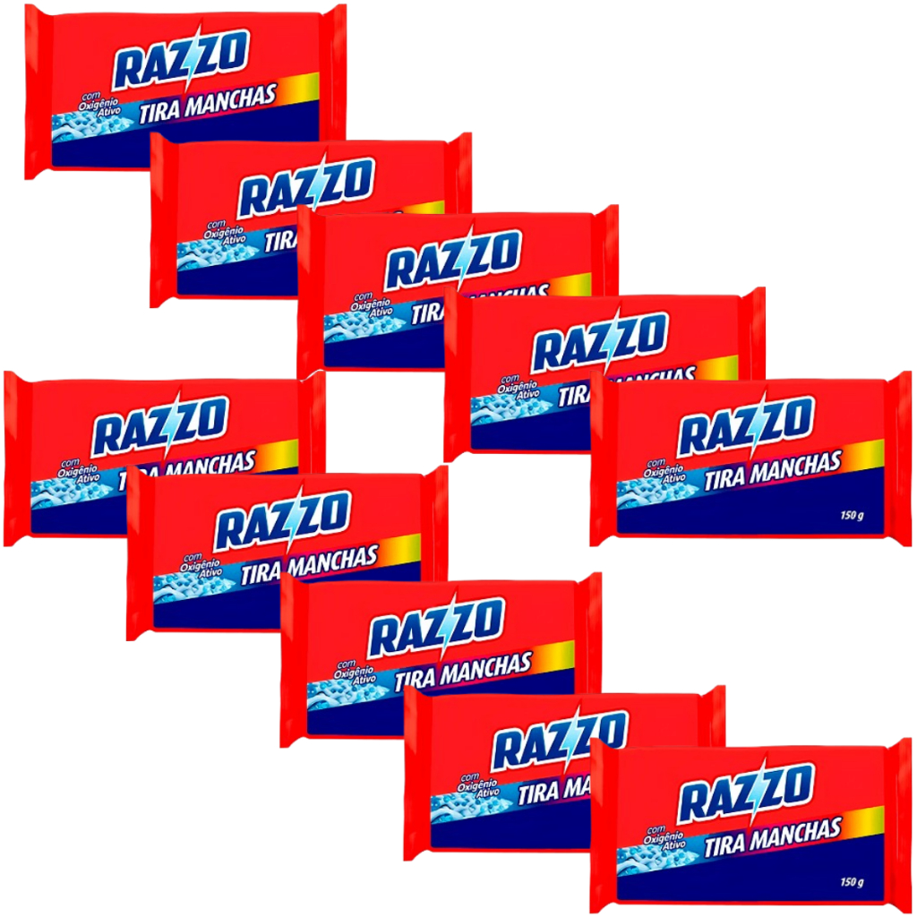 Sabão Barra Razzo Tira Manchas Kit Com 10 Unidades De 150g